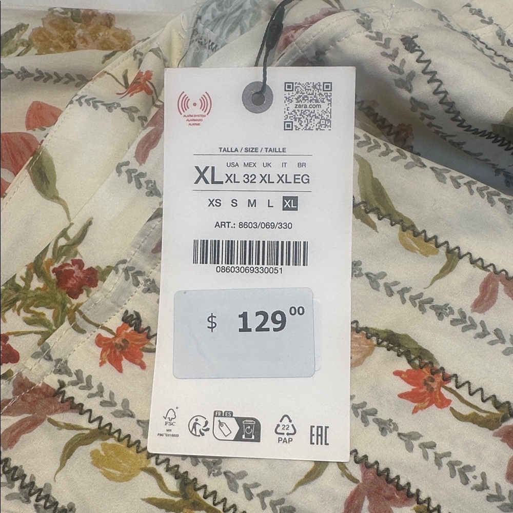 Zara NWT 100% Cotton Vintage Romantic Italian Countryside Midi Floral Skirt (XL) - Picture 9 of 9